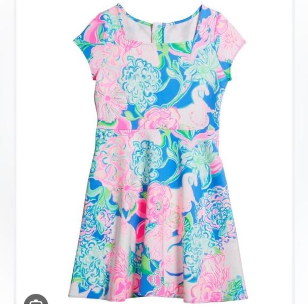 Lilly Pulitzer Arya Neon Colorful Skater Short Sleeve Square Neck size 7